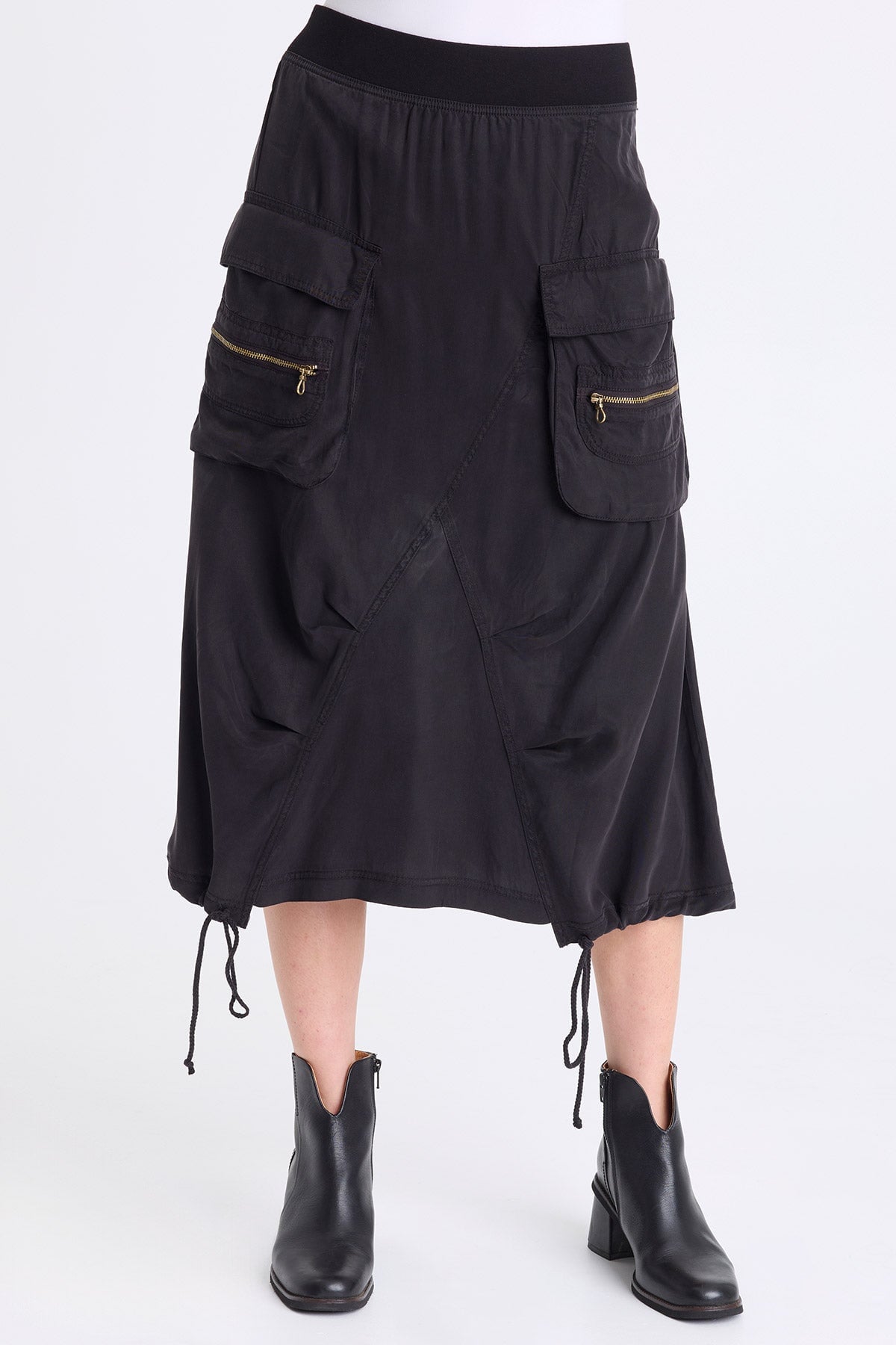 Cyran Soft Twill Cinch Hem Cargo Skirt Black - XCVI