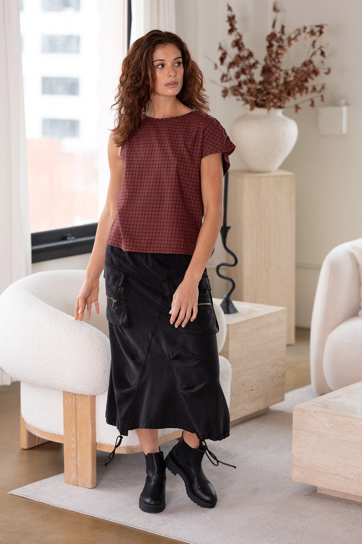 Cyran Soft Twill Cinch Hem Cargo Skirt Black - XCVI