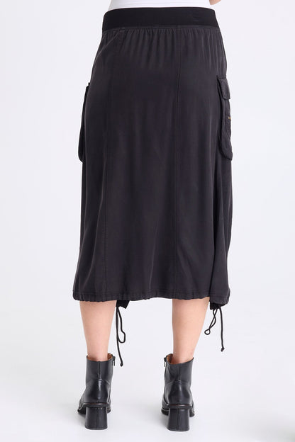 Cyran Soft Twill Cinch Hem Cargo Skirt Black - XCVI
