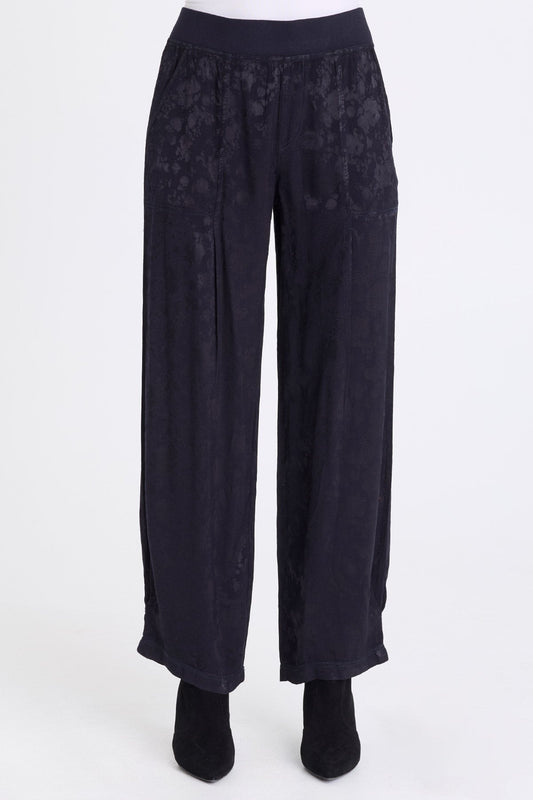 Tarquin Textured Satin Pleated Leg Pull-On Pant Midnight Blue - XCVI