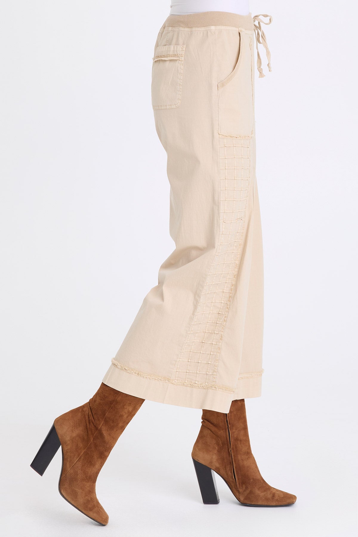 Nicolene Poplin Grid Pintuck Crop Merino Wool Pigment - XCVI