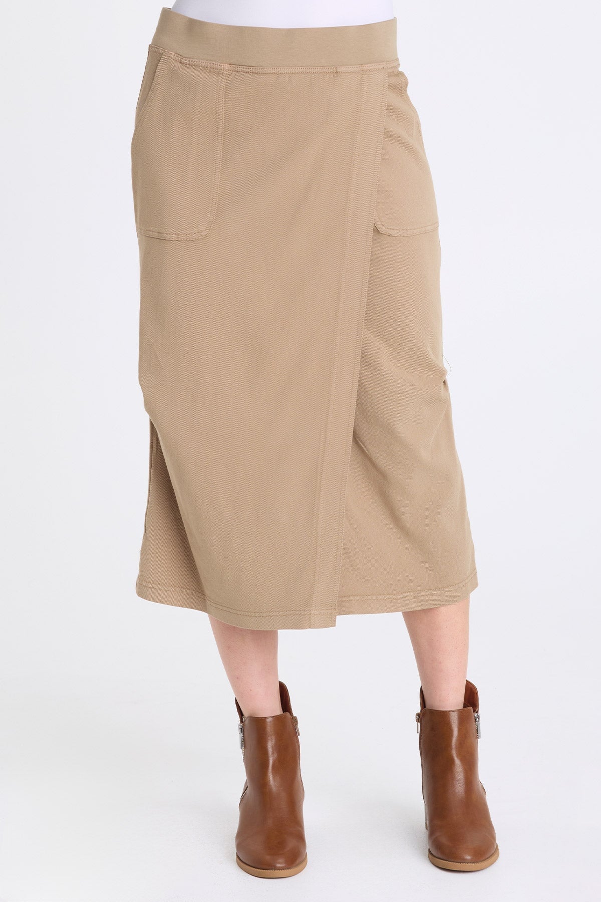 Abelia Twill Cross Panel Skirt Safari - XCVI