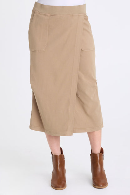 Abelia Twill Cross Panel Skirt Safari - XCVI