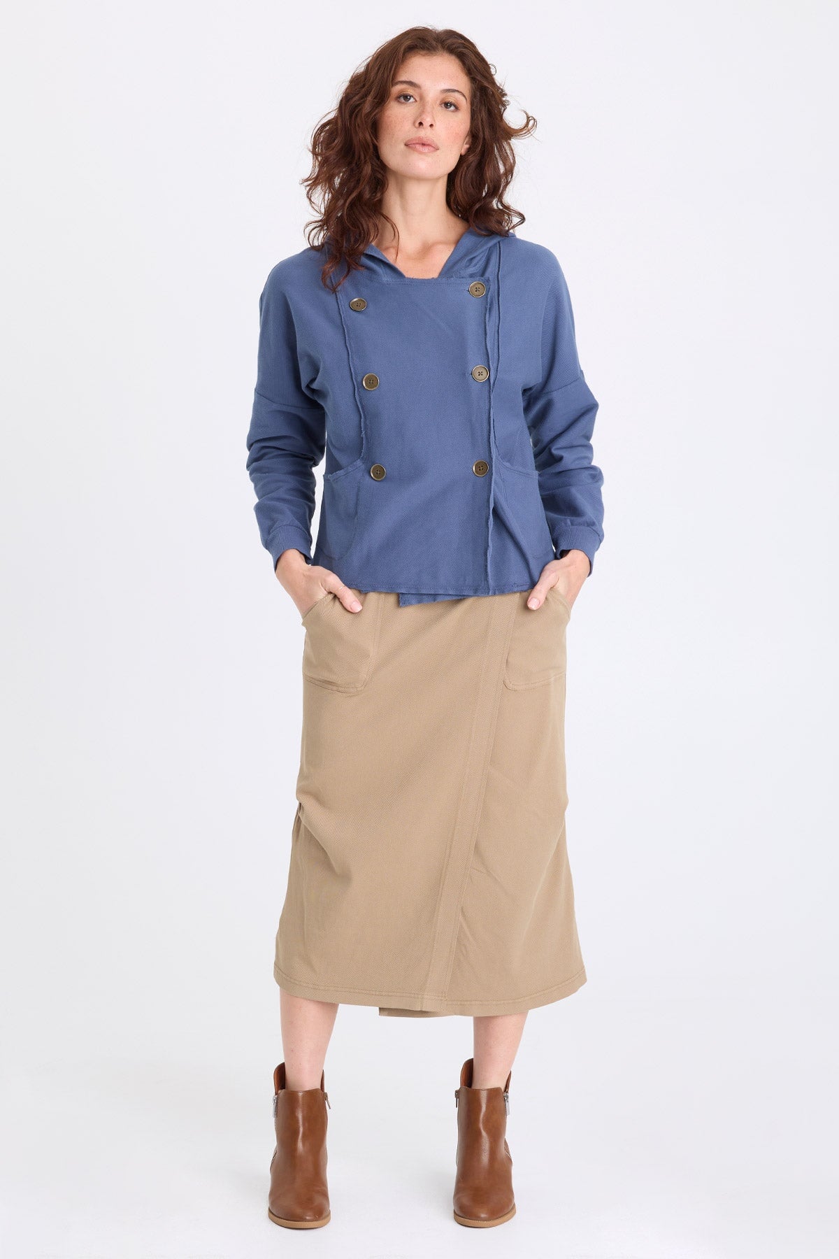 Abelia Twill Cross Panel Skirt Safari - XCVI