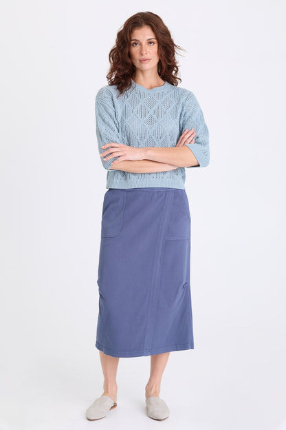Abelia Twill Cross Panel Skirt Bluestone - XCVI