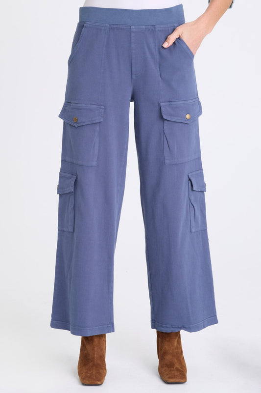 Romulus Twill Wide-Leg Cargo Pant Bluestone - XCVI