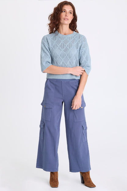 Romulus Twill Wide-Leg Cargo Pant Bluestone - XCVI