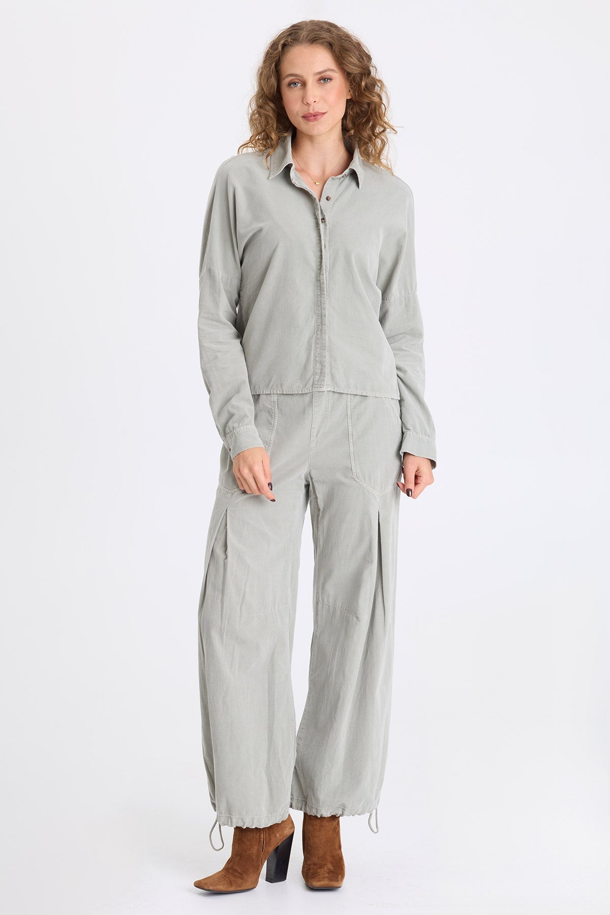 Mercer Corduroy Cinch Hem Barrel Pant Earl Grey Pigment - XCVI