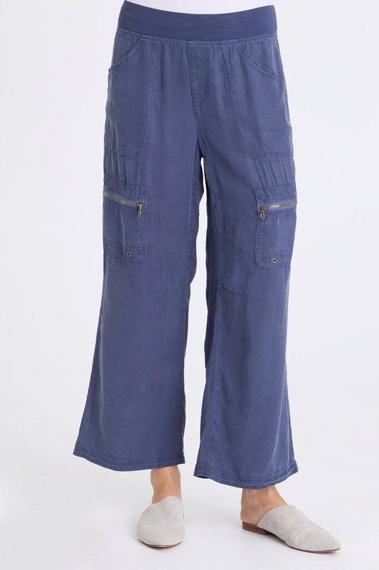 Odran Soft Twill Zippered Cargo Pockets Subtle Wide Leg Pant Bluestone - XCVI