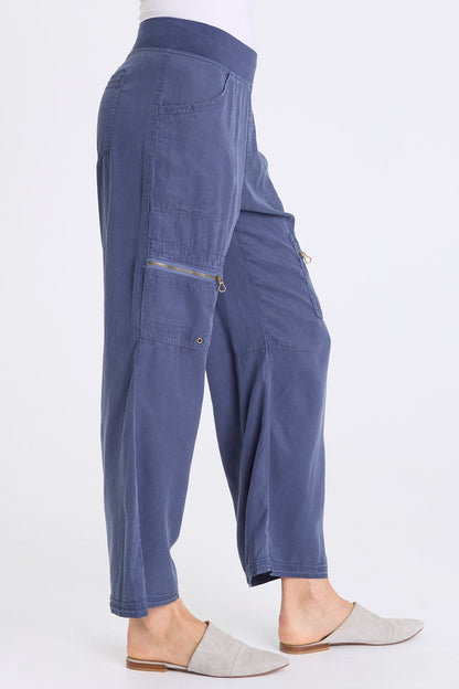 Odran Soft Twill Zippered Cargo Pockets Subtle Wide Leg Pant Bluestone - XCVI