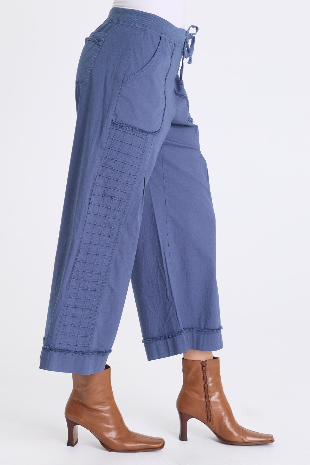 Nicolene Poplin Grid Pintuck Crop Bluestone - XCVI