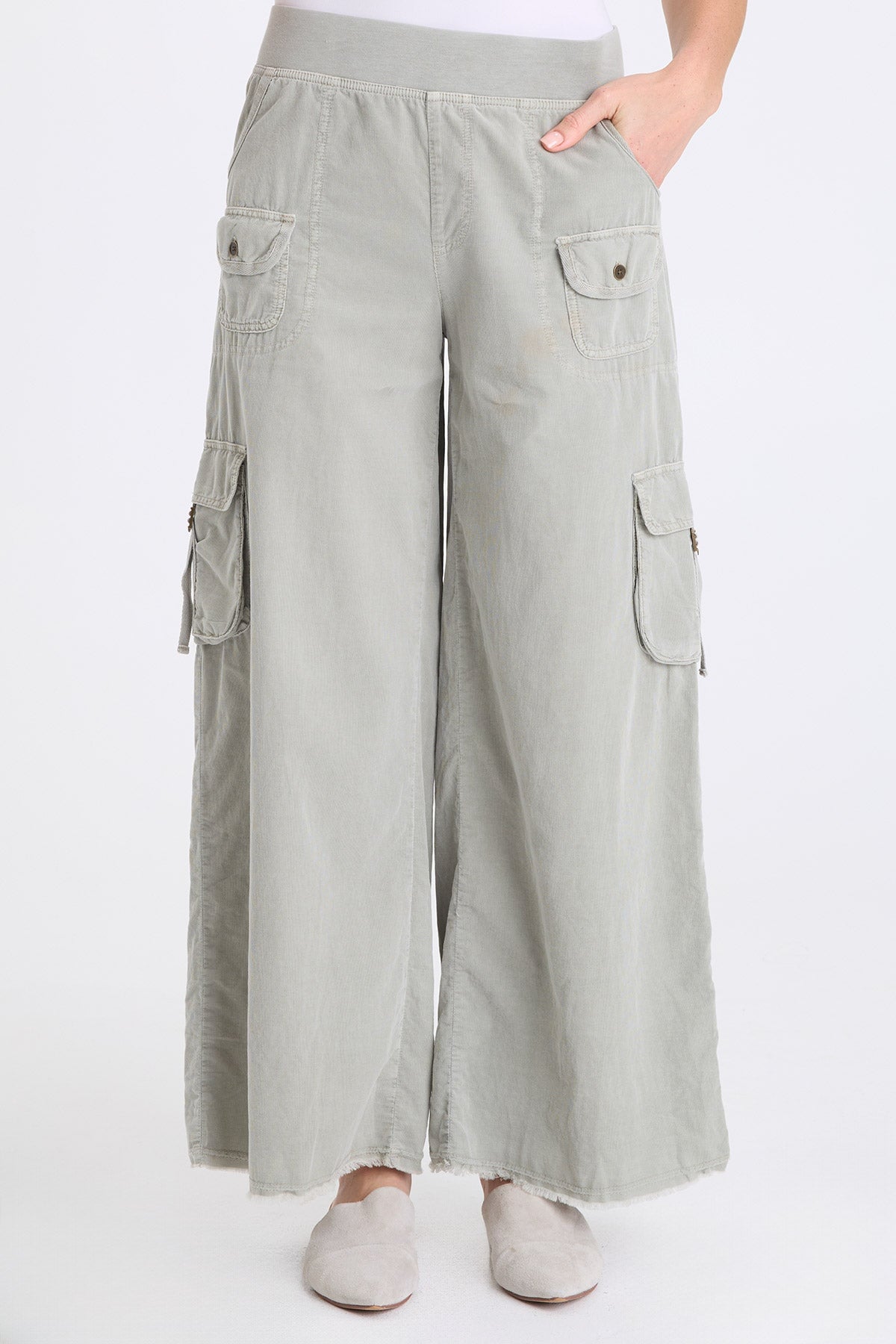 Nolyn Corduroy Wide Leg Cargo Pant Earl Grey Pigment - XCVI