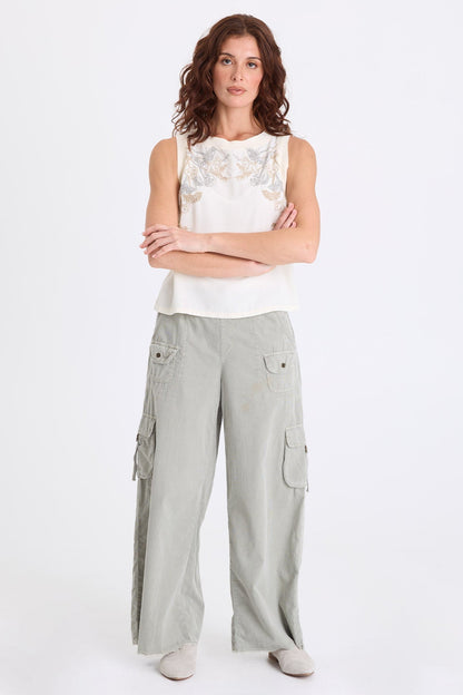 Nolyn Corduroy Wide Leg Cargo Pant Earl Grey Pigment - XCVI