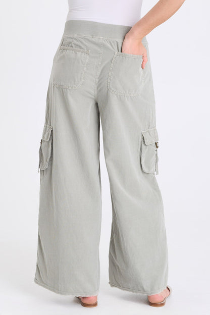 Nolyn Corduroy Wide Leg Cargo Pant Earl Grey Pigment - XCVI