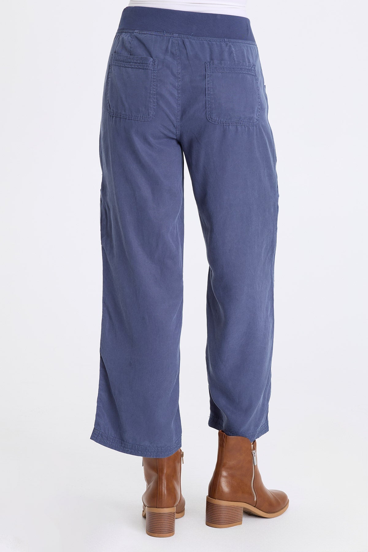 Odran Embroidered Soft Twill Zippered Cargo Pockets Subtle Wide Leg Pant Bluestone - XCVI