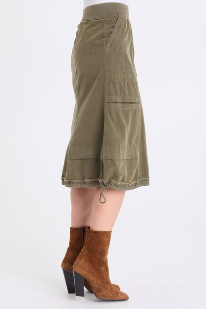Reine Corduroy Cinch Hem Skirt Kombu Pigment - XCVI