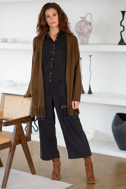 Badru Soft Twill Snap Up Collared Sleeveless Jumpsuit Black - XCVI