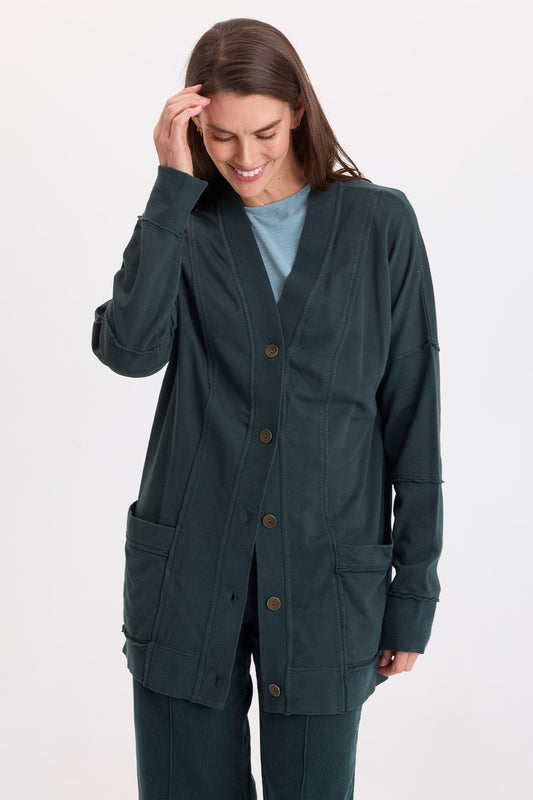 Wearables Trude Long Sleeves with Thumbholes Button-Up Cardigan Vining Ivy Pigment - XCVI
