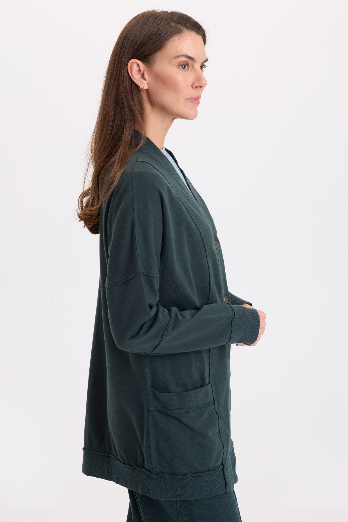 Wearables Trude Long Sleeves with Thumbholes Button-Up Cardigan Vining Ivy Pigment - XCVI
