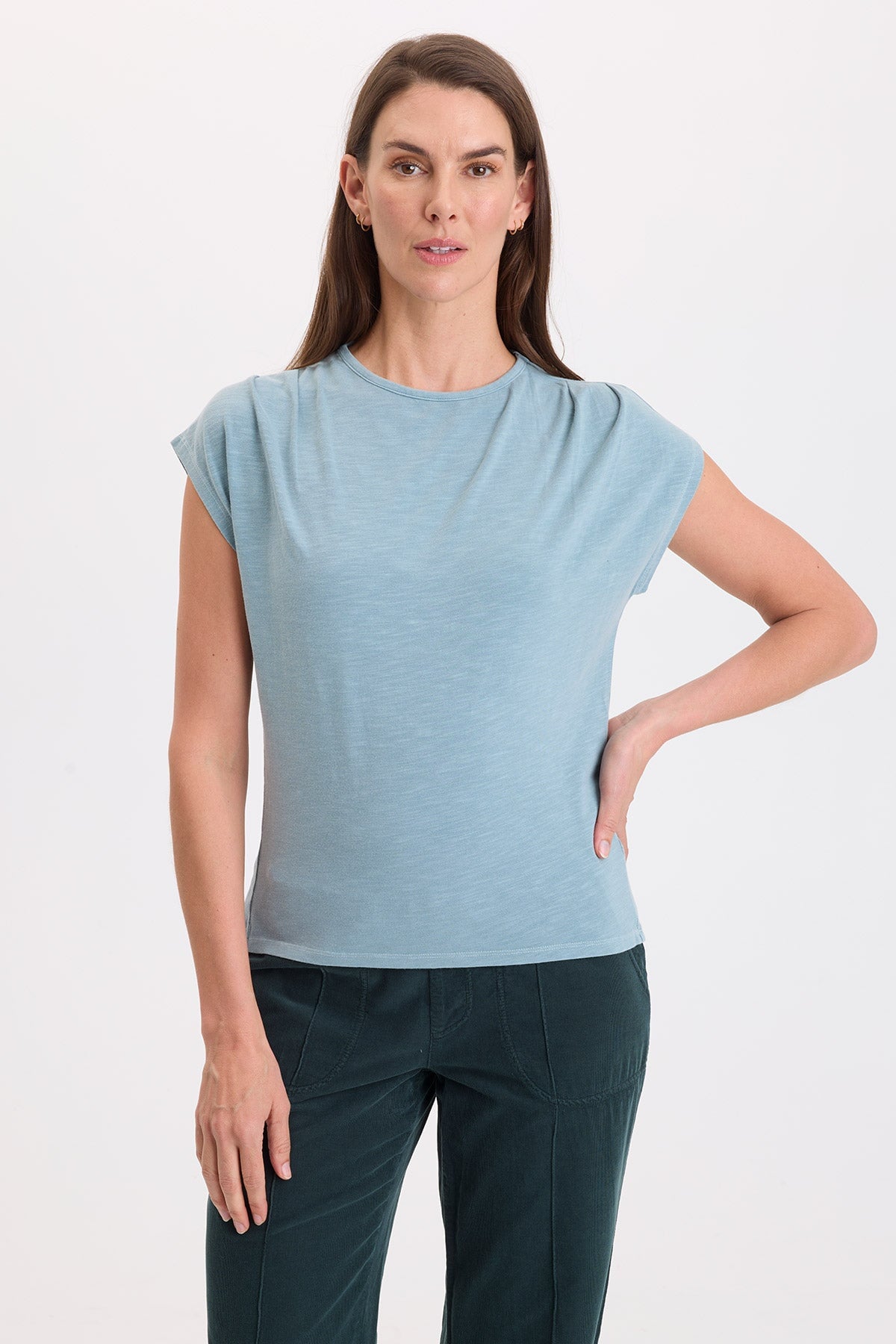 Wearables Arwen Slub Jersey Mock Neck Tee Thunderclap Pigment - XCVI