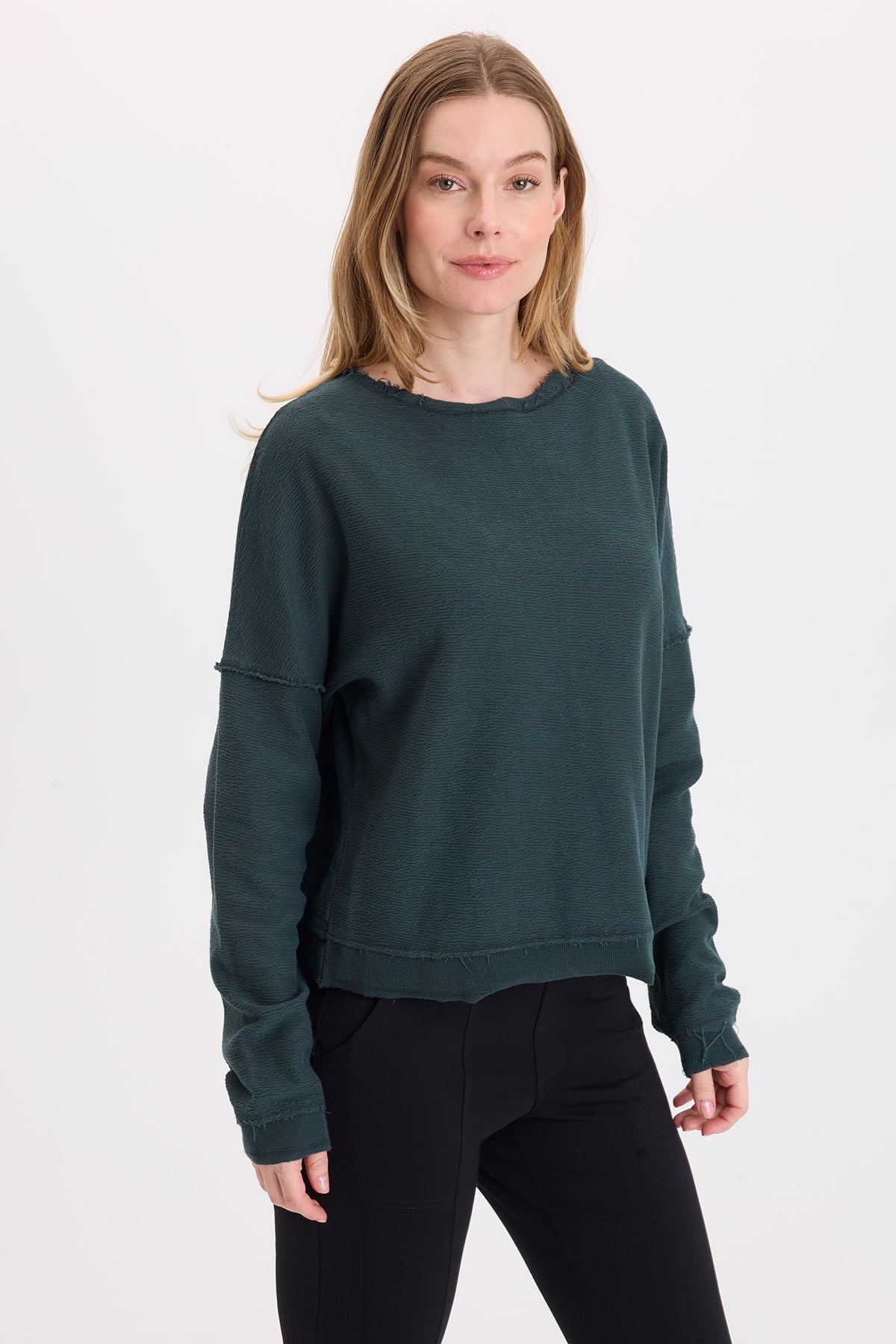 Wearables Cirilla Crepe-Knit Long Sleeve Pullover Vining Ivy Pigment - XCVI