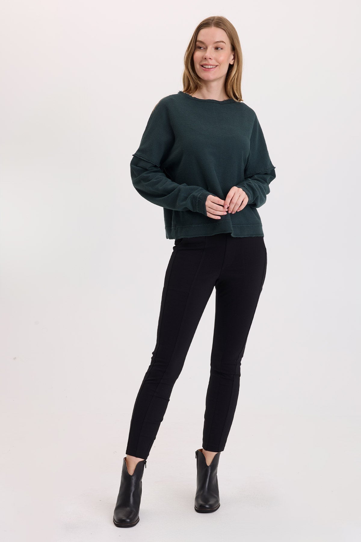 Wearables Cirilla Crepe-Knit Long Sleeve Pullover Vining Ivy Pigment - XCVI