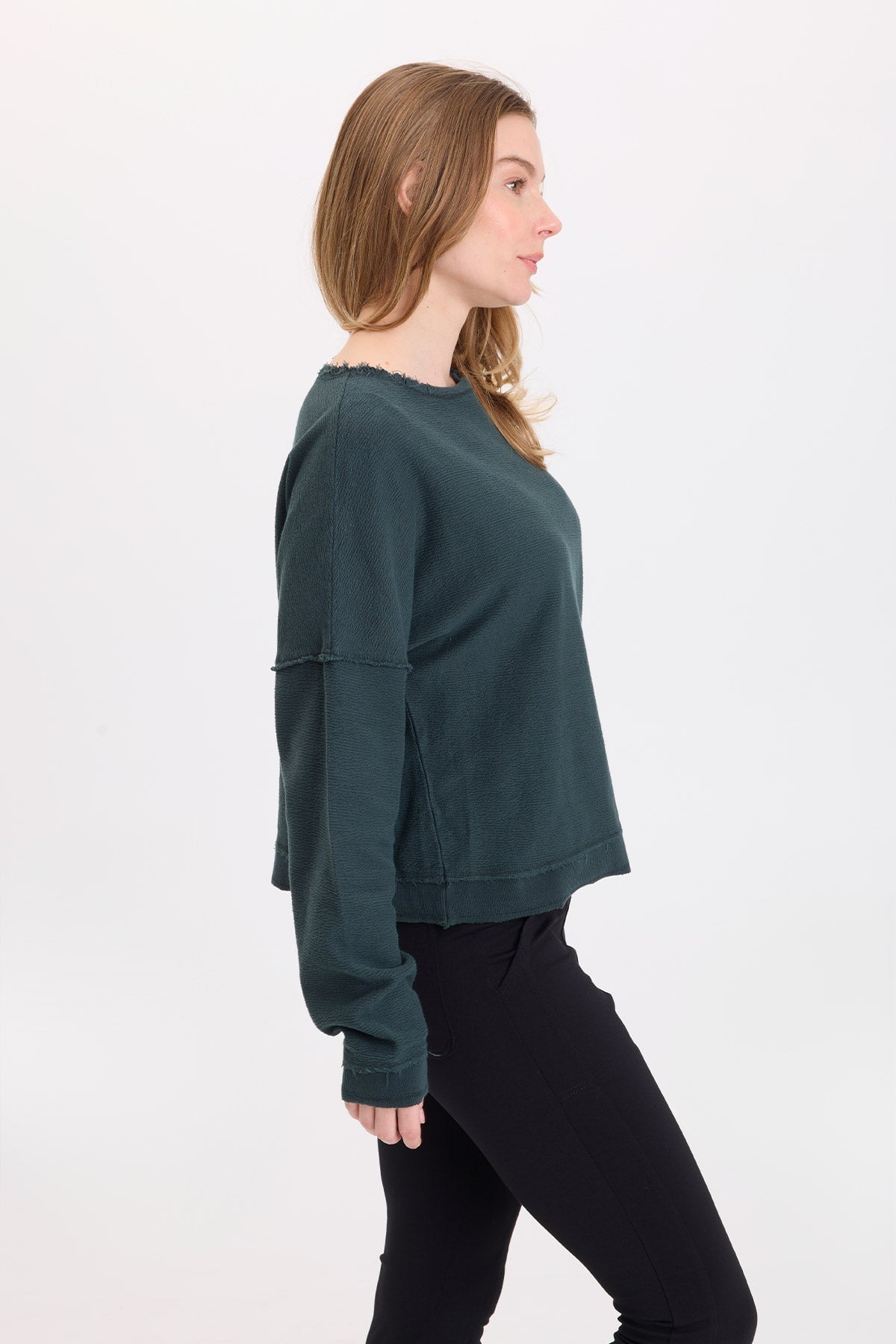 Wearables Cirilla Crepe-Knit Long Sleeve Pullover Vining Ivy Pigment - XCVI