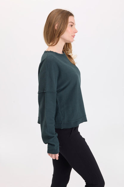 Wearables Cirilla Crepe-Knit Long Sleeve Pullover Vining Ivy Pigment - XCVI