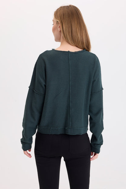 Wearables Cirilla Crepe-Knit Long Sleeve Pullover Vining Ivy Pigment - XCVI