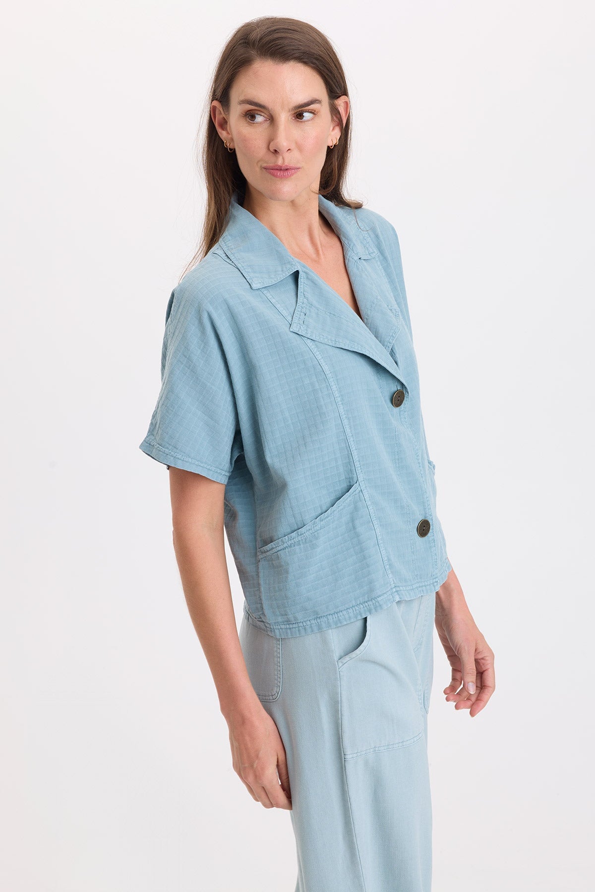 Wearables Jedd Boxy Short Sleeve Basket-Weave Jacket Thunderclap Pigment - XCVI