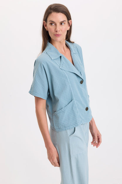 Wearables Jedd Boxy Short Sleeve Basket-Weave Jacket Thunderclap Pigment - XCVI