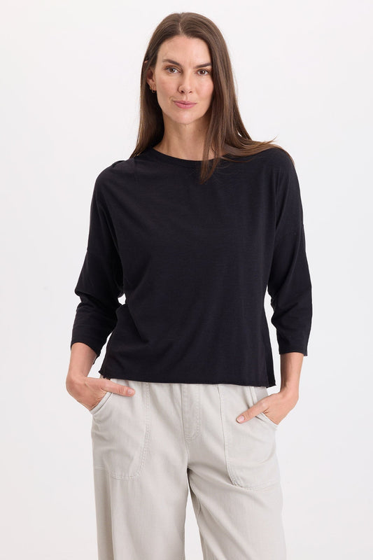 Wearables Olivero Jersey Pleated Shoulder Top Black - XCVI