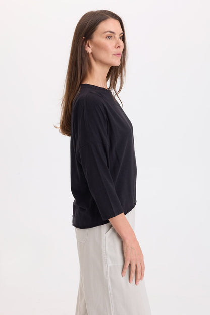 Wearables Olivero Jersey Pleated Shoulder Top Black - XCVI