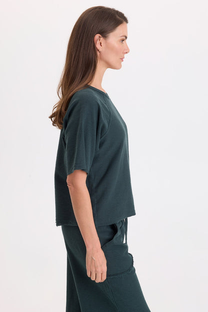 Wearables Analie Crepe-Knit Short Sleeve Top Vining Ivy Pigment - XCVI