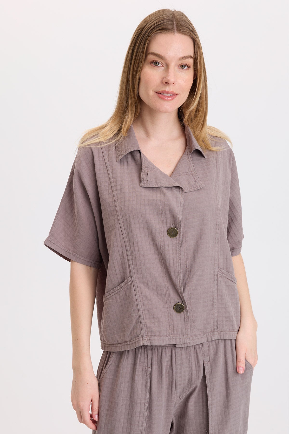Wearables Jedd Boxy Short Sleeve Basket-Weave Jacket Poppy Seed - XCVI