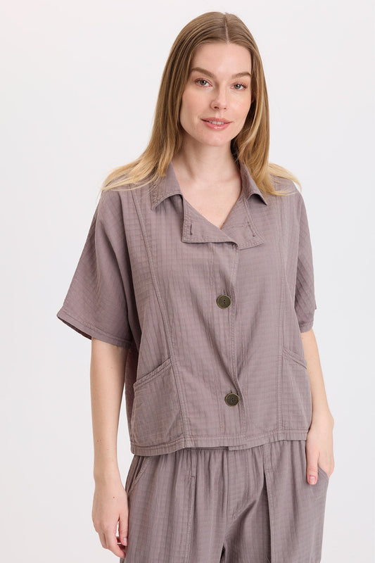 Wearables Jedd Boxy Short Sleeve Basket-Weave Jacket Poppy Seed - XCVI