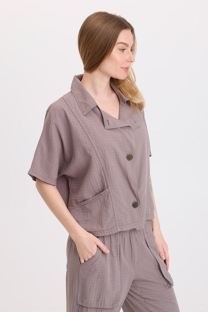 Wearables Jedd Boxy Short Sleeve Basket-Weave Jacket Poppy Seed - XCVI