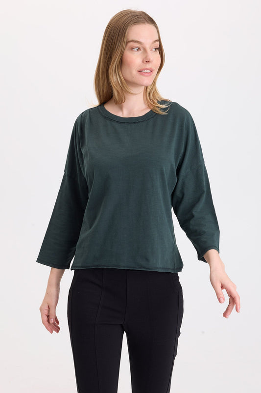 Wearables Olivero Jersey Pleated Shoulder Top Vining Ivy Pigment - XCVI