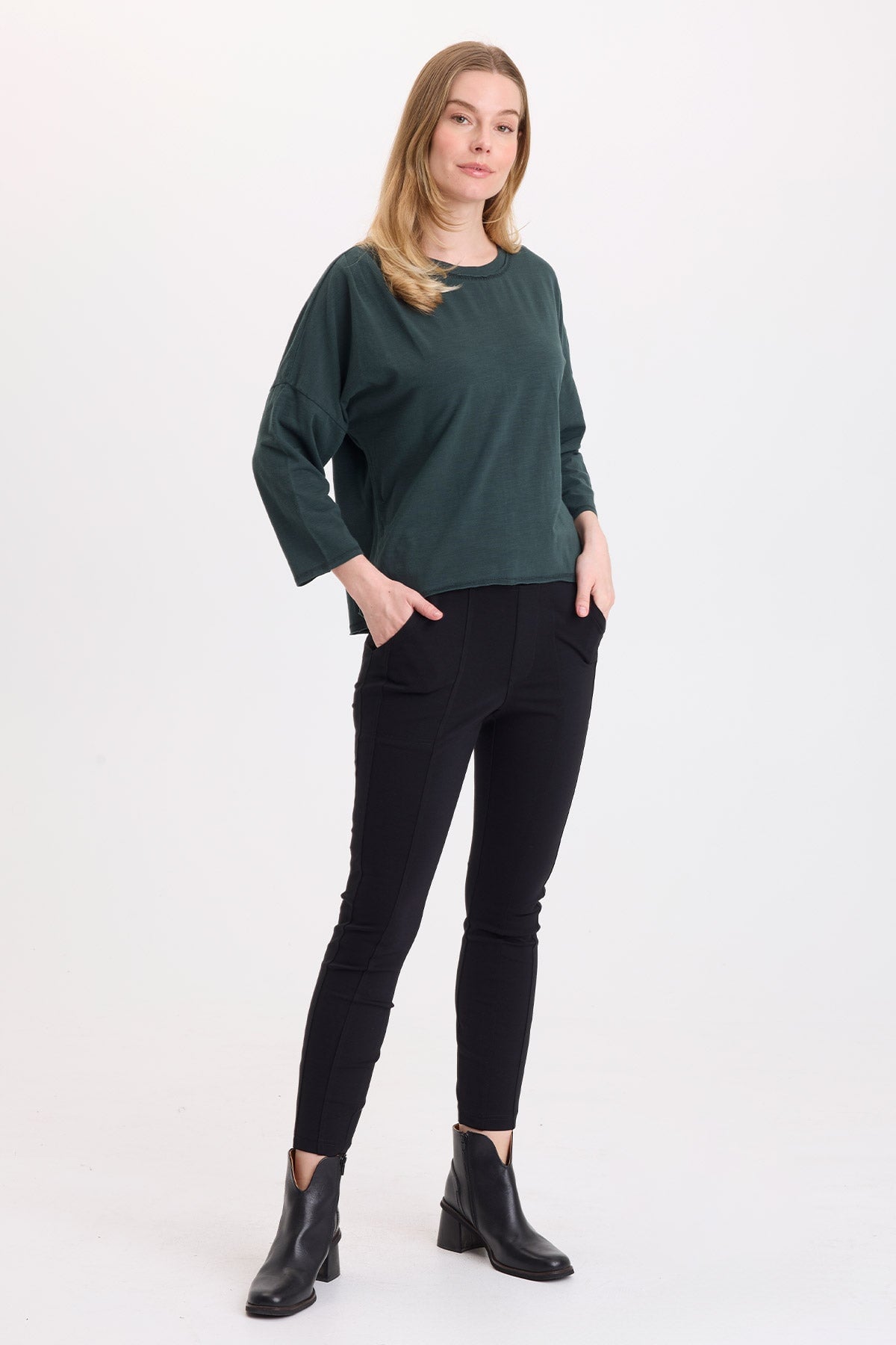 Wearables Olivero Jersey Pleated Shoulder Top Vining Ivy Pigment - XCVI