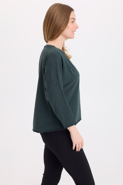 Wearables Olivero Jersey Pleated Shoulder Top Vining Ivy Pigment - XCVI