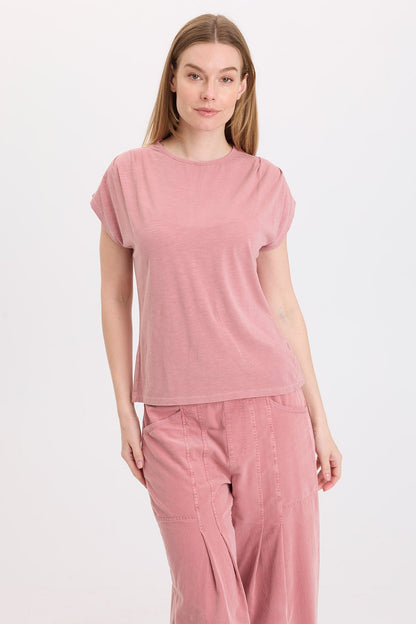 Wearables Arwen Slub Jersey Mock Neck Tee Dusty Rose Pigment - XCVI