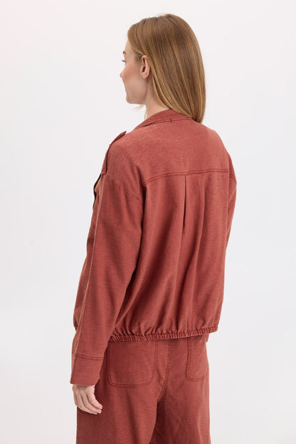 Wearables Tace Twill Relaxed Bomber Zip-Up Jacket Mahogany Pigment - XCVI