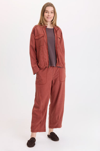 Wearables Tace Twill Relaxed Bomber Zip-Up Jacket Mahogany Pigment - XCVI