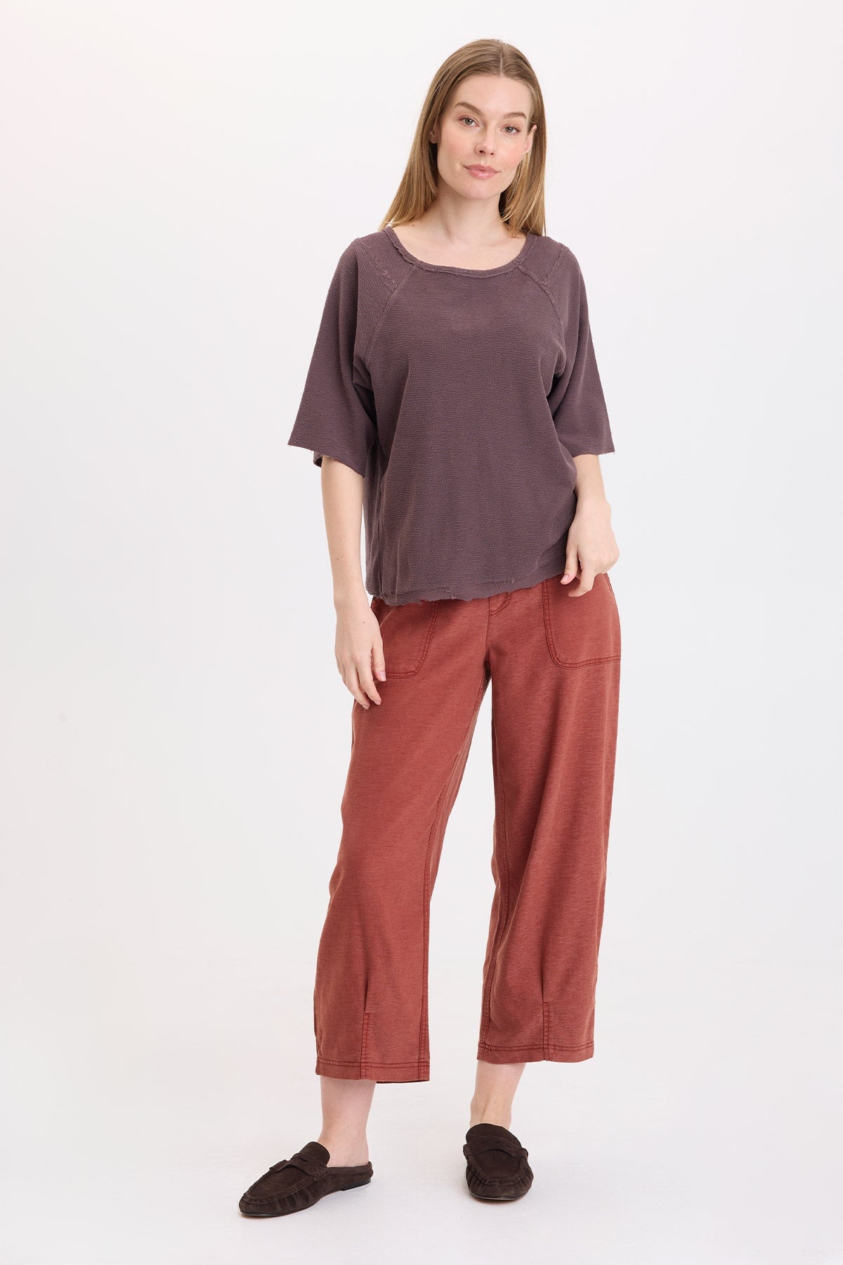 Wearables Analie Crepe-Knit Short Sleeve Top Briar Patch Pigment - XCVI