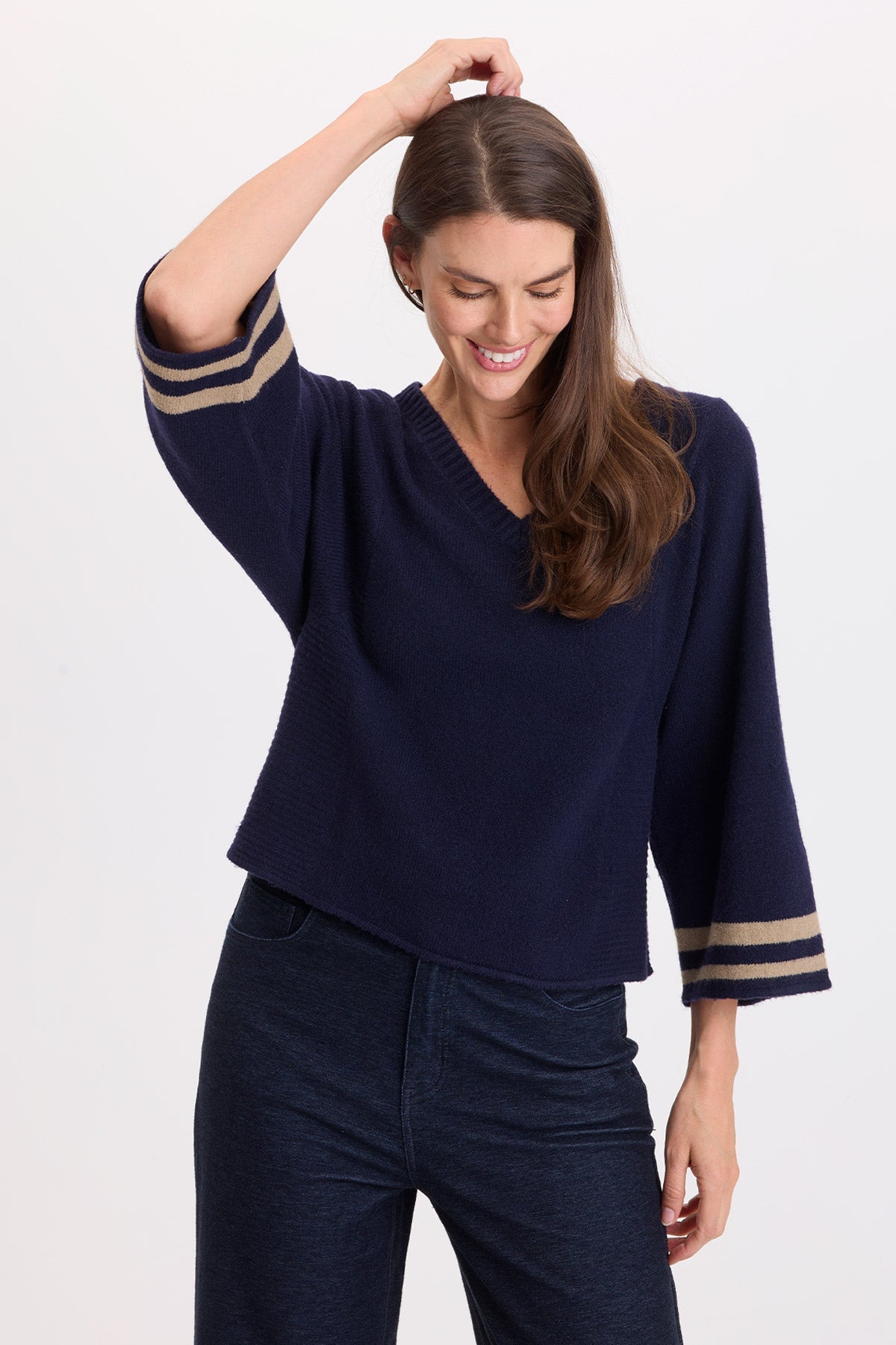 Wearables Jasper Racing Stripe Sweater-Knit V-Neck Superior - XCVI