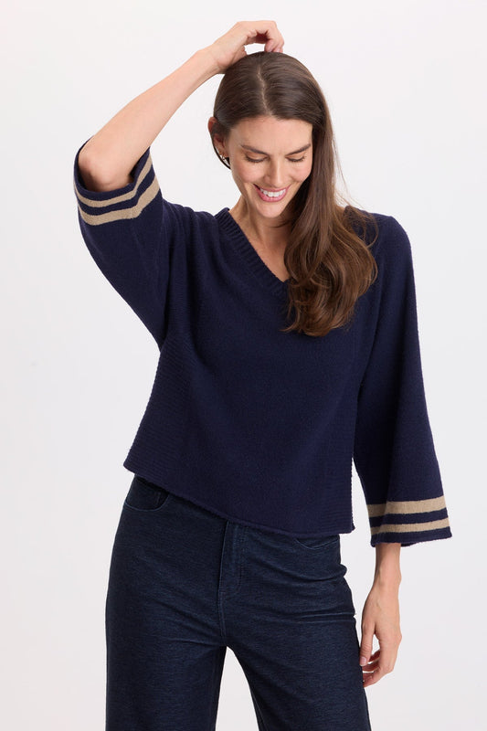 Wearables Jasper Racing Stripe Sweater-Knit V-Neck Superior - XCVI