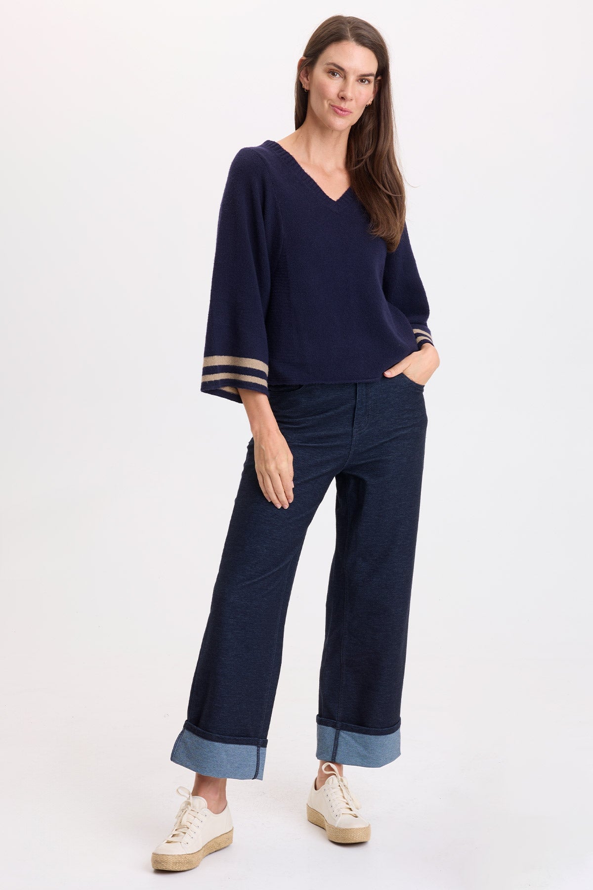 Wearables Jasper Racing Stripe Sweater-Knit V-Neck Superior - XCVI