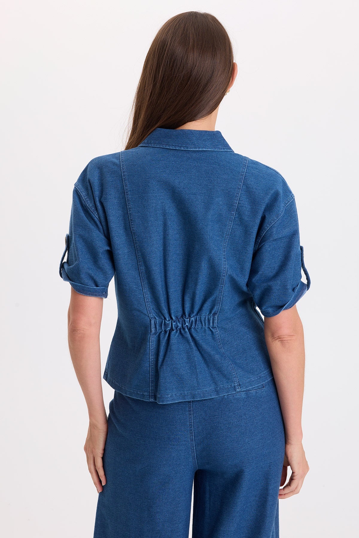 Wearables Tammen Indigo Twill Short Sleeve Shacket Coruscate Wash - XCVI