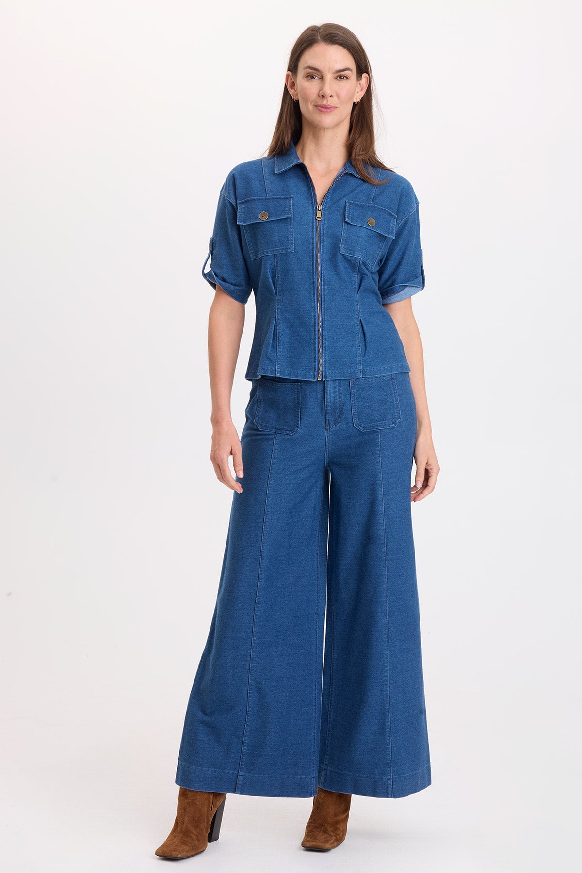 Wearables Tammen Indigo Twill Short Sleeve Shacket Coruscate Wash - XCVI