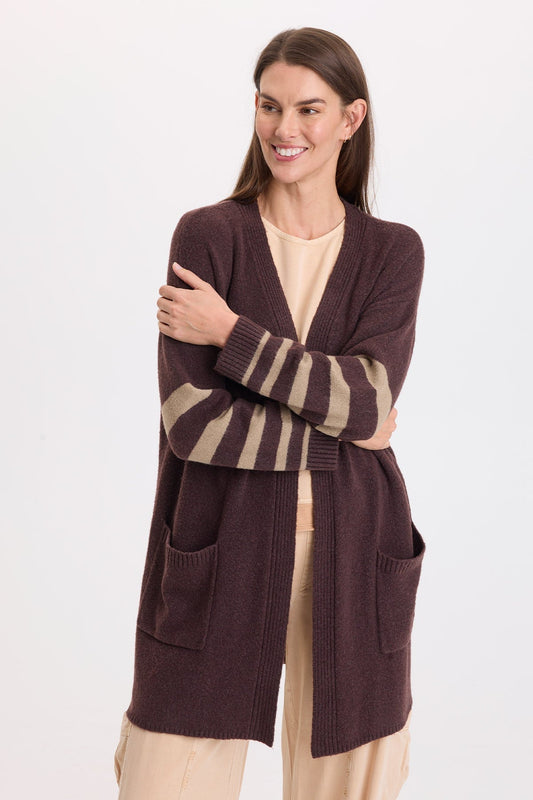 Wearables Ayla Racer Stripe Sleeve Long Line Sweater-Knit Cardigan Illusionist - XCVI
